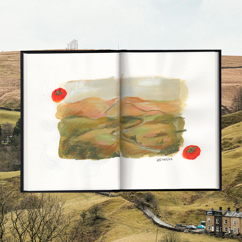 sketchbook painting of english countryside